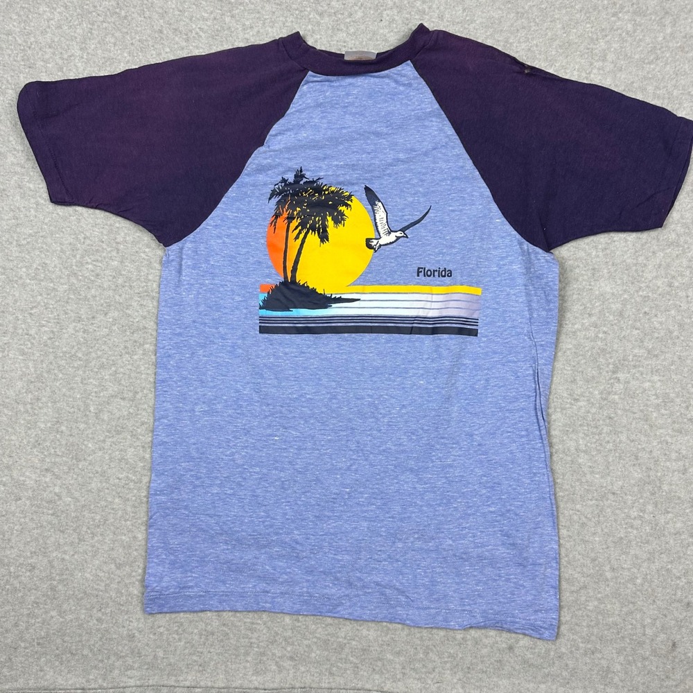 Vtg Sunee Coverups Florida Raglan T Shirt Purple Blue Sunset Seagull‎ Small - Picture 2 of 8